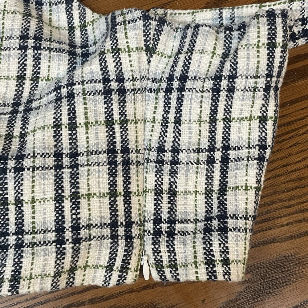 Abercrombie & Fitch Crop Top Womens Large Blue White Plaid Tweed Square Neck - Picture 4 of 9